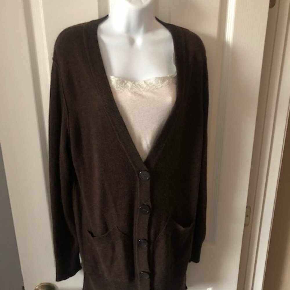 Women's Express Brown Wool Blend V-Neck Grandfather Cardigan, EUC, Medium